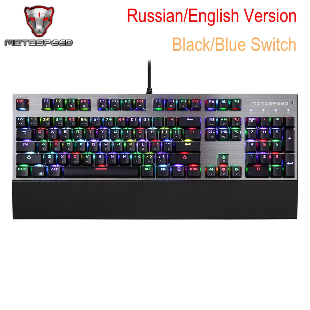 Billige Russische Englisch Motospeed CK108 Mechanische Tastatur USB Wired Gaming Programmierbare Hintergrundbeleuchtung Tastatur Computer Teile Blau Schalter
