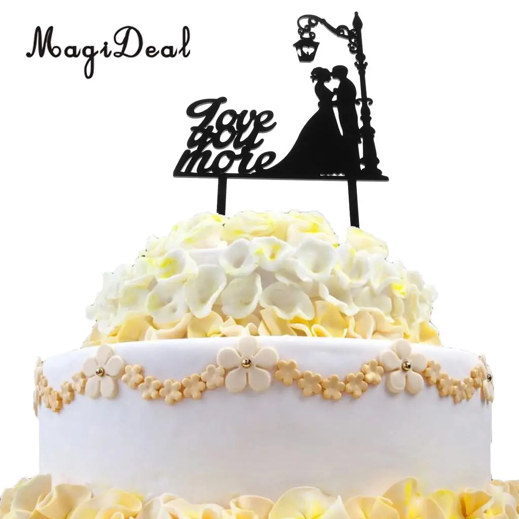 MagiDeal High Quality 1Pc Romantic Bride Groom Silhouette Couple Black Acrylic Wedding Cake Topper for Engagement Supplies Black