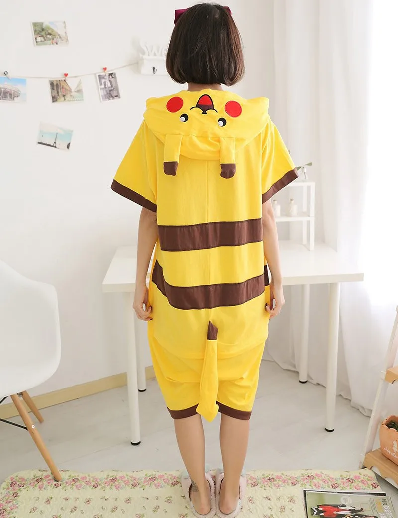 Anime-pajamas-Pikachu-men-women-adult-short-sleeve-cotton-pajamas-cartoon-animal-summer-unisex-cosplay-kigurumi (1)