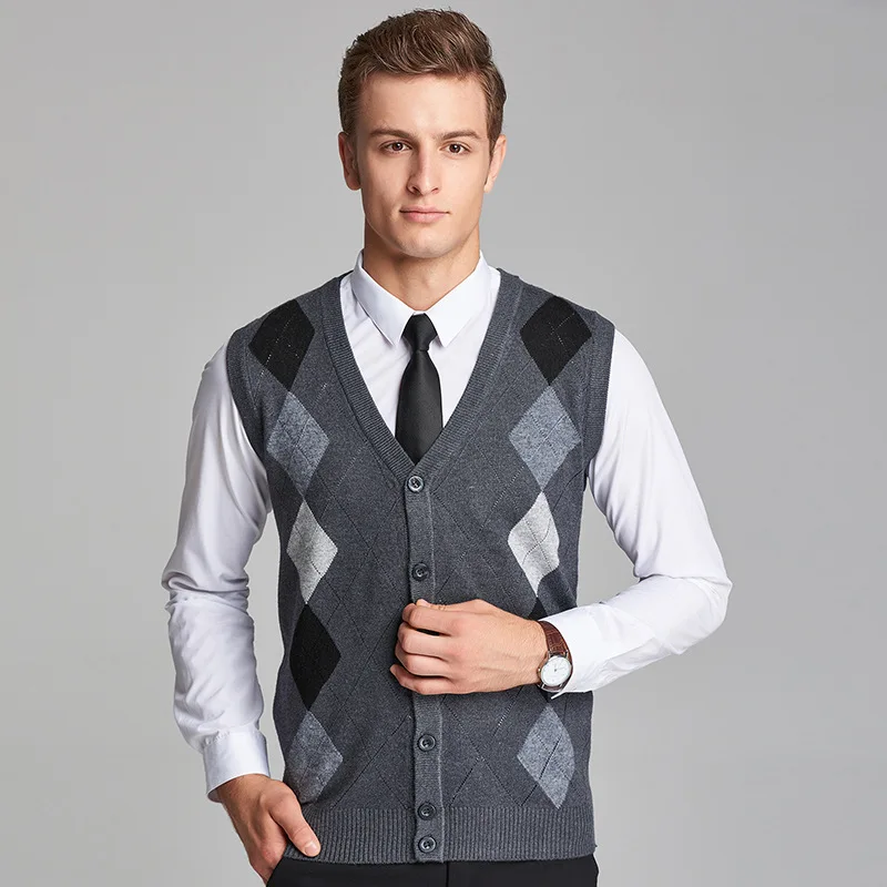 Men Vest Sweater Sleeveless Cardigan men Classic style FIt Fashion V-Neck Business Casual Male Homme Keep Warm 4XL MOOWNUC MWC - Цвет: Dakr Grey