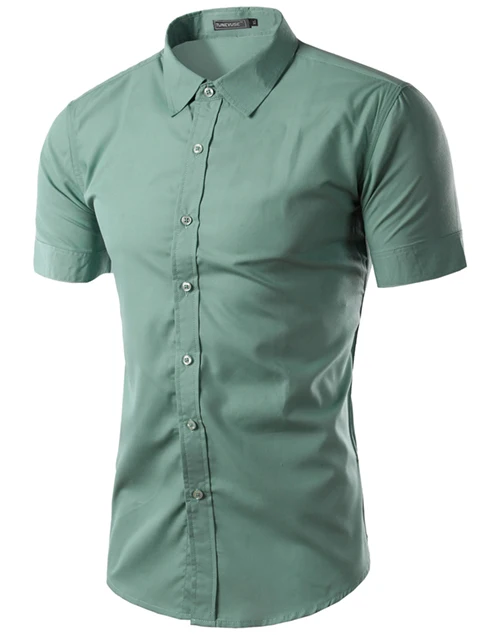 Модная мужская рубашка, Повседневная, приталенная, деловая, официальная, короткий рукав, рубашка, летняя, мужская, одноцветная, Chemise Homme, Азиатский Размер 3XL - Цвет: Gray Green