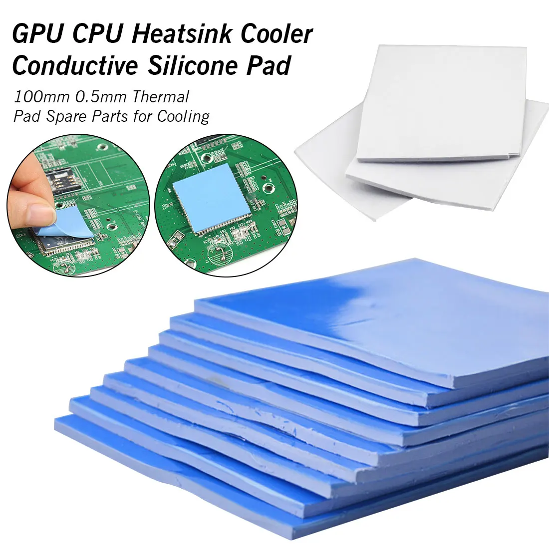 

10mm*10mm*0.5mm 1pcs Thermal Pad GPU CPU Heatsink Cooling Conductive Silicone Pad Thermal Pad Spare Parts Blue/white