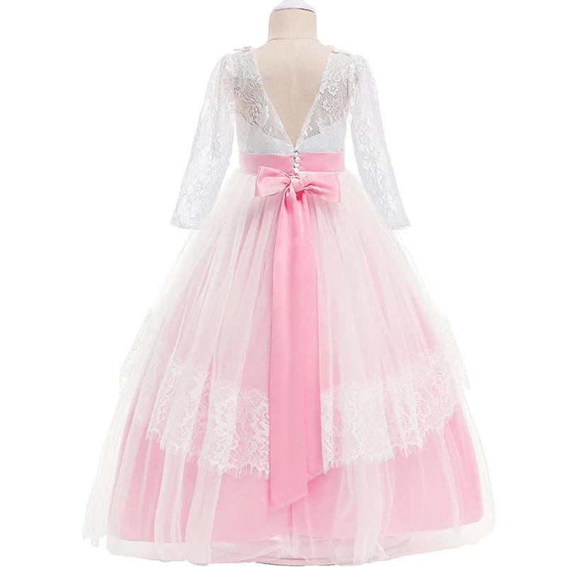 Платье с цветочным узором и большим бантом для девочек; детское праздничное платье; платье для первого причастия для девочек; бальное платье принцессы; костюм для конкурса; vestido comunion