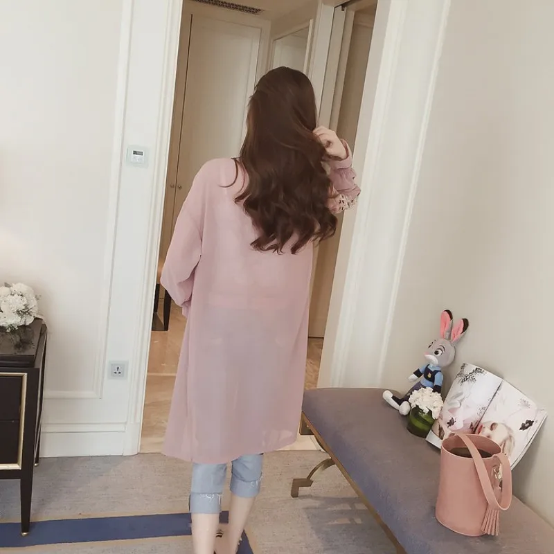 Women Chiffon Summer Blouse Floral Embroidery Kimono Cardigan Sleeve Long Shirt Women Cardigan