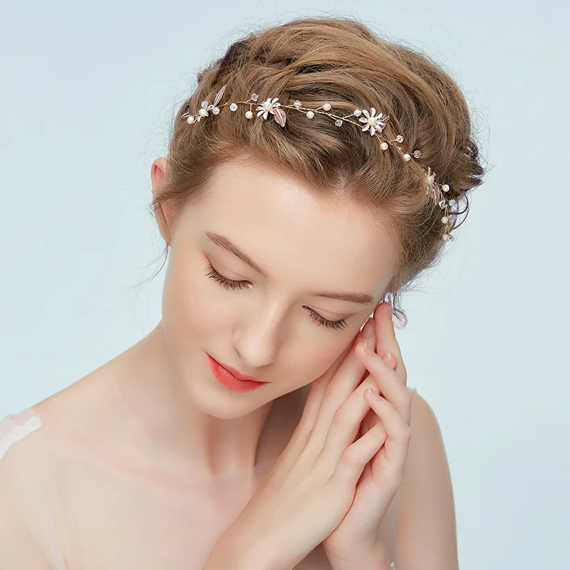 

NPASON 2019Gold Dainty Simple Design Floral Bridal hair vine Crystals and Pearls Wedding Accessories Delicate Hair Jewelry Md201