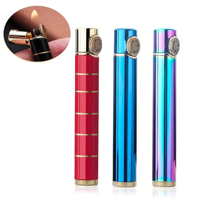 Мини зажигалки для сигарет металлическая газовая зажигалка многоразовая Бутановая газовая зажигалка цилиндрическая портативная зажигалка с абразивным кругом