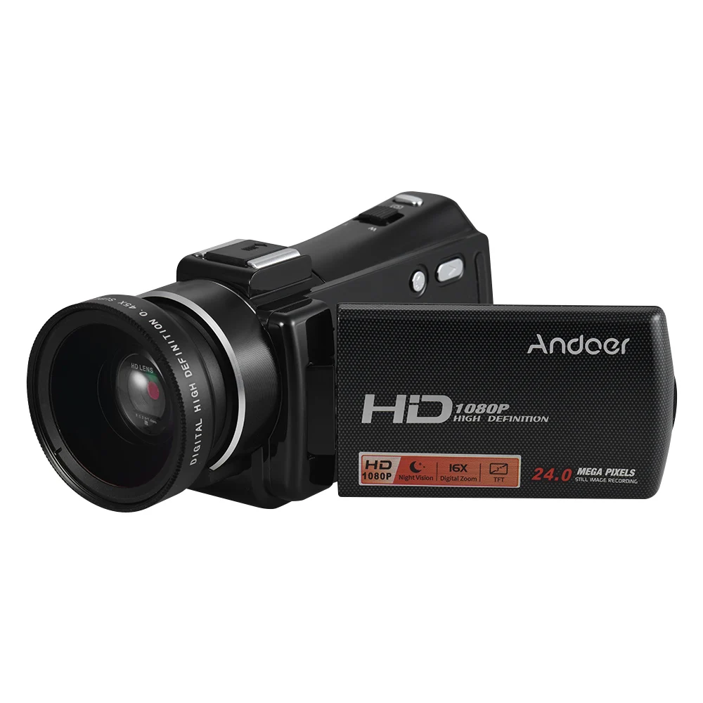 Andoer HDV-V7 PLUS 1080 P Full HD 24MP Портативная Цифровая видеокамера пульт для видеокамеры управления+ 0.45X Широкоугольный объектив 16X зум