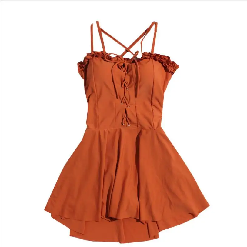 

2019 New Women One Piece Swimwear Summer Bandage Sexy Halter Skirts Swimsuit Swim Dress Beach Wear Push Up Swimming Suits Dress