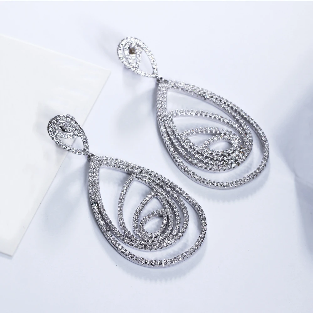 Female Stunning Zircon Water Drop Jewelry Great Big Earring for Women New Statement Earrings