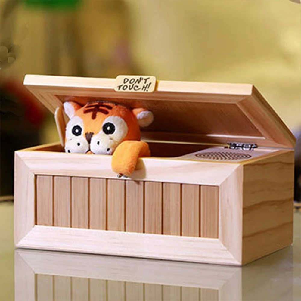 

Cikoo Wooden Electronic Useless Box Cute Tiger Funny Toy Gift for Boy and Kids interactive toys Stress-Reduction Desk Decoration