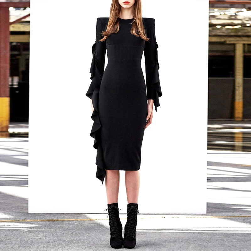 long sleeve bandage dress black-1