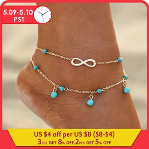 17 км новый двойной бесконечное бусинами ножной браслет с подвеской ножной браслет для женщин летний браслет Шарм 2 Цвет ножной браслет подарок ювелирных изделий - изображение