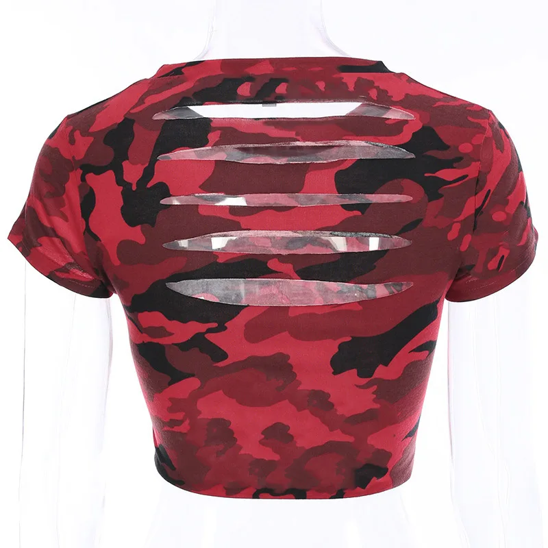 Qunndy T Shirt Women Camouflage Cotton Elastic Basic T-shirts Female Casual Tops Short Sleeve Tshirt Crop Top Camisetas Mujer (25)
