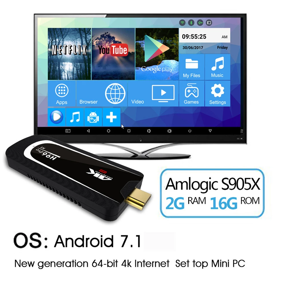 

H96 PRO 2GB 16GB Smart Android 7.1 TV Stick Amlogic S905X Octa Core 2.4G/5G WIFI Bluetooth 4.0 TV Dongle 4K Media Player