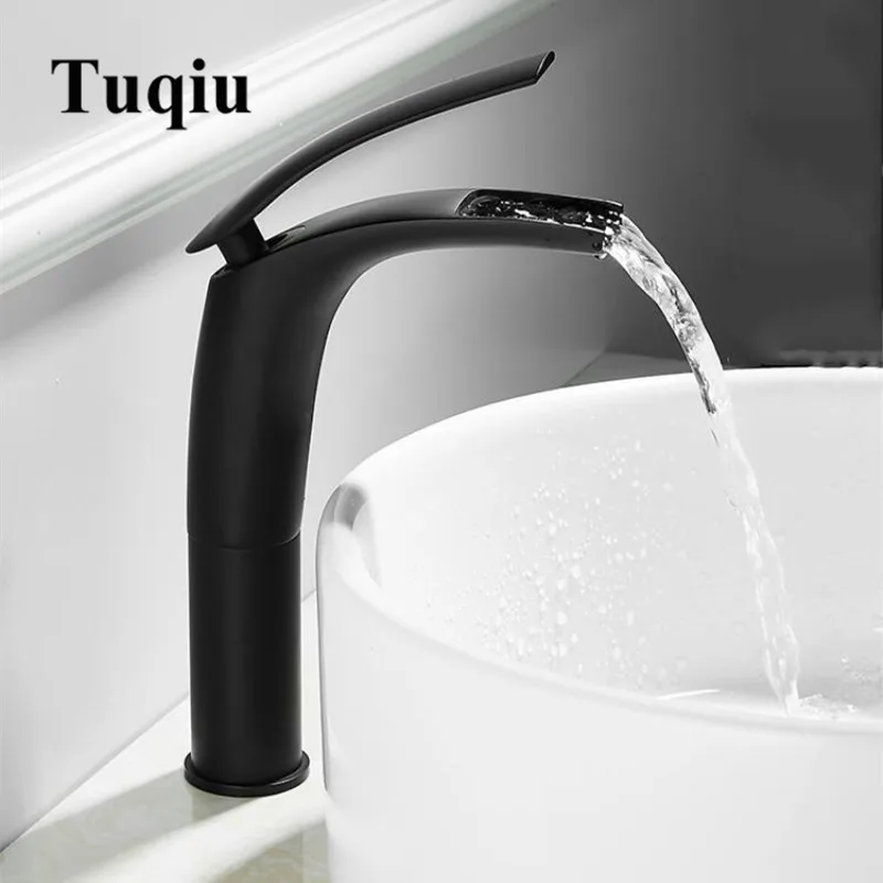 

Bathroom Basin Faucet White and Black Baking Solid Brass Specail Sink Mixer Tap Hot & Cold Waterfall Basin Faucet Free Shipping