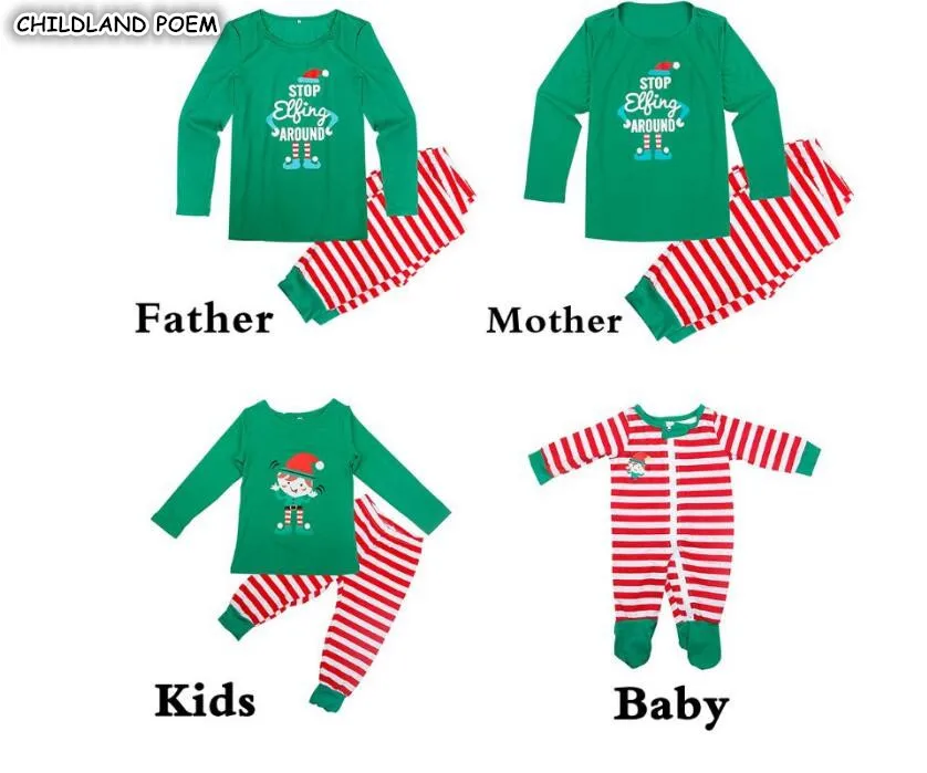 Семейный Рождественский пижамный комплект; Одинаковая одежда для сна для всей семьи; рождественские пижамы в полоску для мамы, дочки, папы и сына; одежда для сна в семейном стиле - Цвет: Зеленый