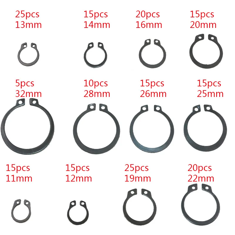 

300pcs High quality axle clamp outer shaft elastic retaining snap ring with black C shaped 4mm - 32mm for external card