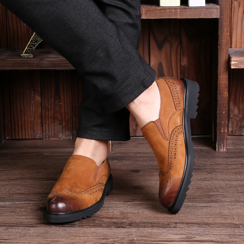 

Autumn Lok Brock Men's Business Leather Shoes First Layer Leather England Set Foot Fashion Casual Shoes Dress Single Shoes