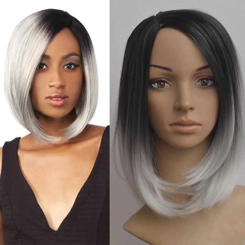 Ombre Corto Gris Peluca Sintetica Para La Mujer Pelo Corto Rizado Natural Corte Recto Bob Peluca De Pelo Gris Corte Pixie Descarada Jenner Completo Peluca Synthetic Wigs Synthetic Wigs For Womenwigs For Women