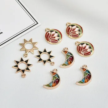 

Diy jewelry making 30pcs/lot color sun/moon shape alloy floating locket earring/necklace charms keychain pendants accessory