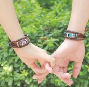 

Ethnic button leather bracelet/pulseras cuero/hot sale new 2015 handmade korean couple bracelet wholesale lovely/pulseiras couro