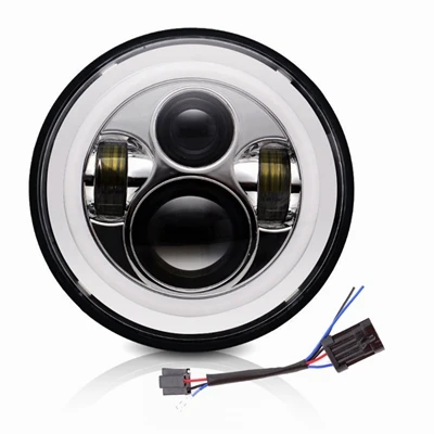 TNOOG 7 дюймов светодиодные фары с DRL Hi/короче спереди и длиннее сзади) луч для мотоцикла с H4 розеток " переходное кольцо - Цвет: 1pcs Chrome 7inch