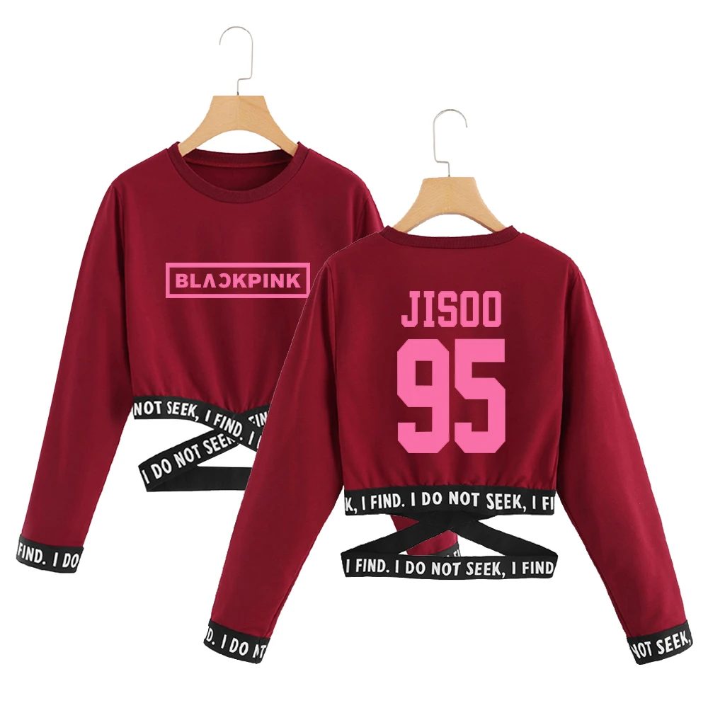 

Blackpink Kpop Fashion Cropped O-Neck Sweatshirts Women Long Sleeve Sweatshirt 2019 Hot Sale Casual Streetwear Sexy Clothes
