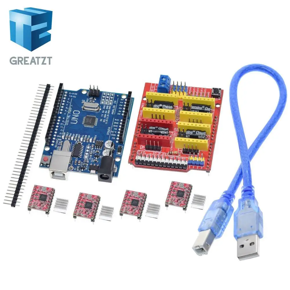 

GREATZT cnc shield v3 engraving machine 3D Printer+ 4pcs A4988 driver expansion board for Arduino + UNO R3 with USB cable
