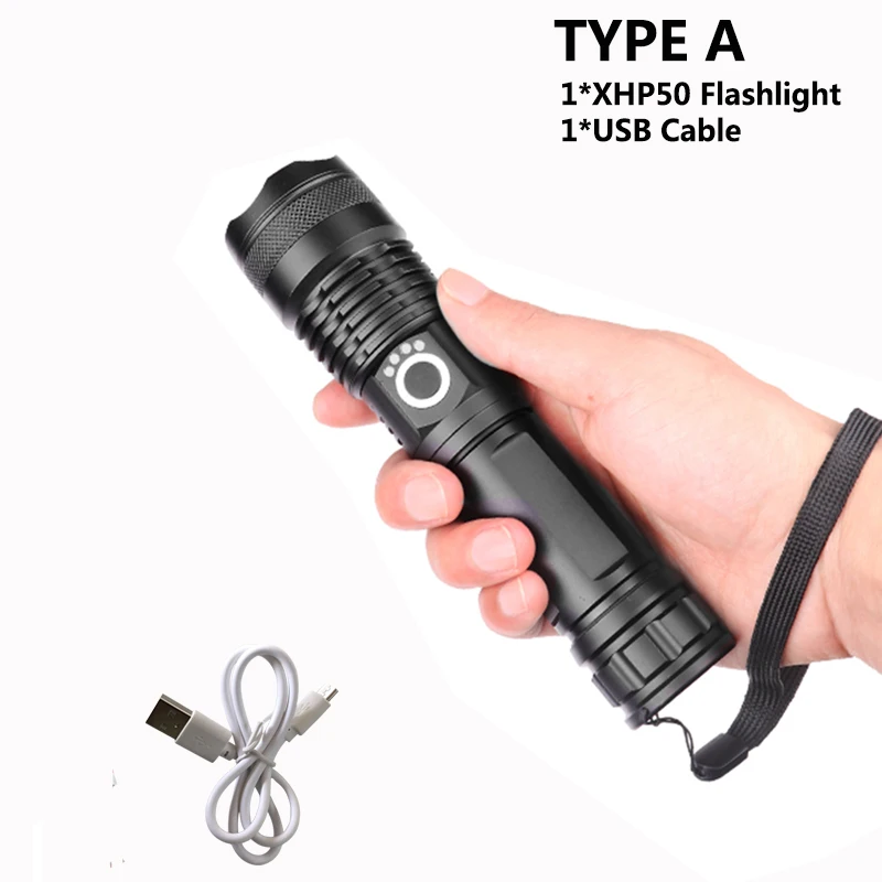 Светодиодный фонарь XHP70 XHP50, масштабируемый фонарь, перезаряжаемый через USB, светодиодный фонарь, Тактический Защитный фонарь для кемпинга - Испускаемый цвет: TYPE A