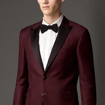 

2017 Groom Tuxedos Burgundy Slim Fit Custom Made Groomsmen suit Man Men Wedding Suits Prom Formal Tuxedos ( jacket+Pants+tie)