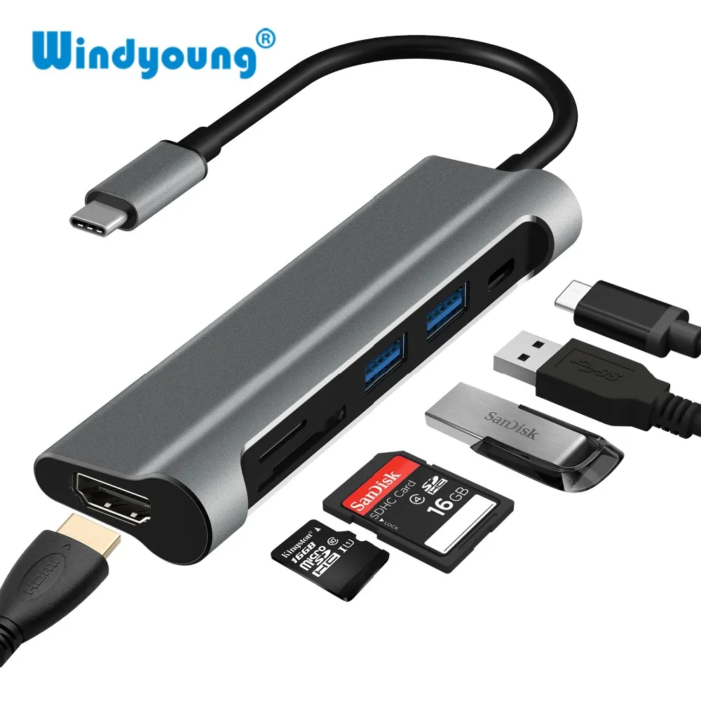 

USB C 3.1 HUB Type C to USB 3.0/HDMI/Card Reader/PD Charging for MacBook Samsung Galaxy S9/S8 Huawei P20 Pro Thunderbolt 3 Hub