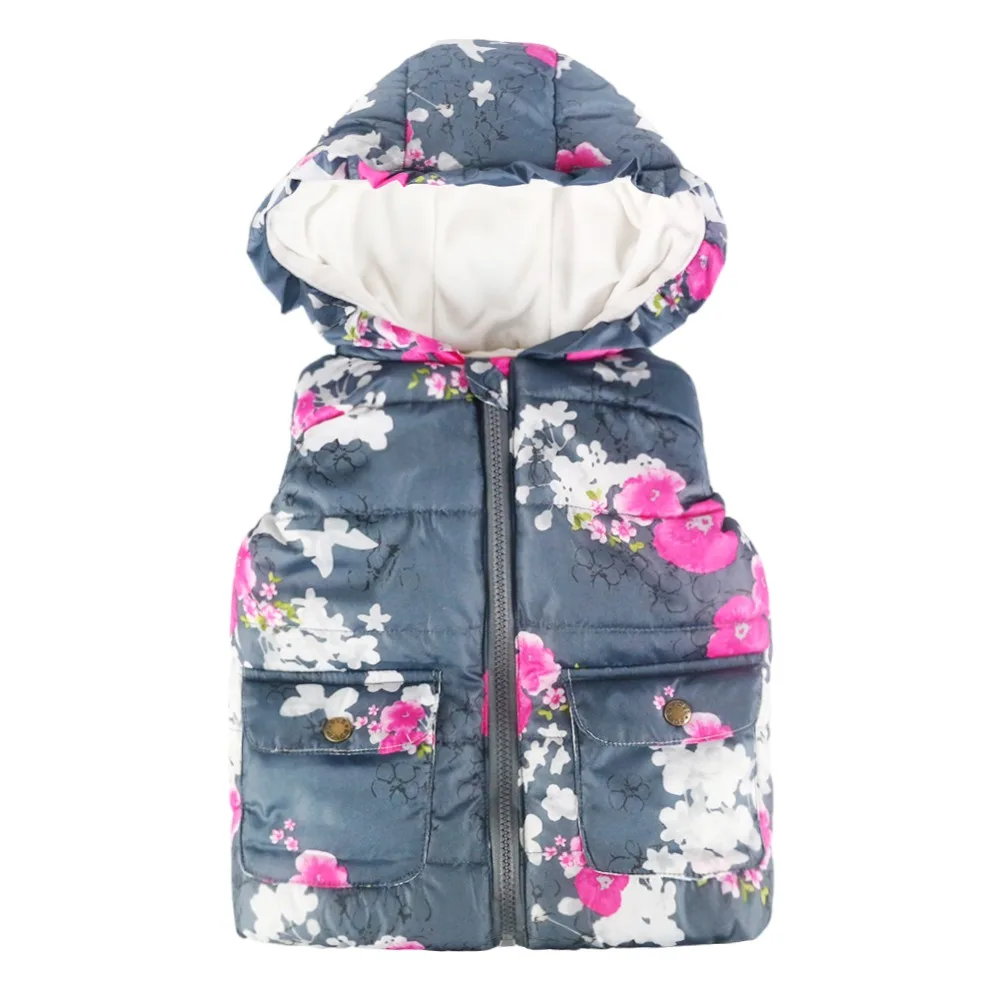 Ruffles Hooded Girls Vests 2017 Autumn New Styke Floral Zipper