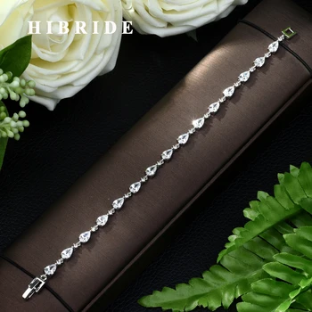 

HIBRIDE Elegant Women Water Drop Shape Strand Bracelet Cubic Zirconia Around White Color Bracelet for Women Luxurious B-79