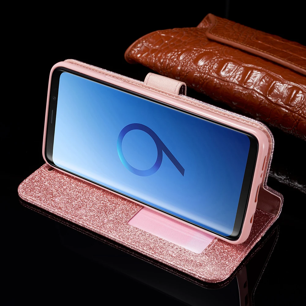 Блестящий чехол со стразами для samsung S9 S8 Plus Note 9, чехол-книжка, кожаный чехол-кошелек для samsung Galaxy S9 Plus, чехол для телефона s