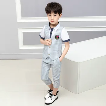 

School Boys Formal Vest Set Kids Party Ceremony Dress Clothes Sets England Waistcoat Pants 2pcs Suit Set Children Costumes F259