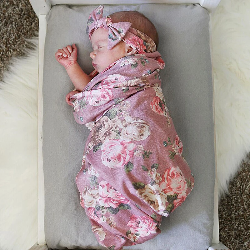 

Newborn Kids Baby Boys Girls Stretch Wrap Swaddle Blanket Bath Towel Adorable Newborn Baby Floral Plaid Swaddle Set