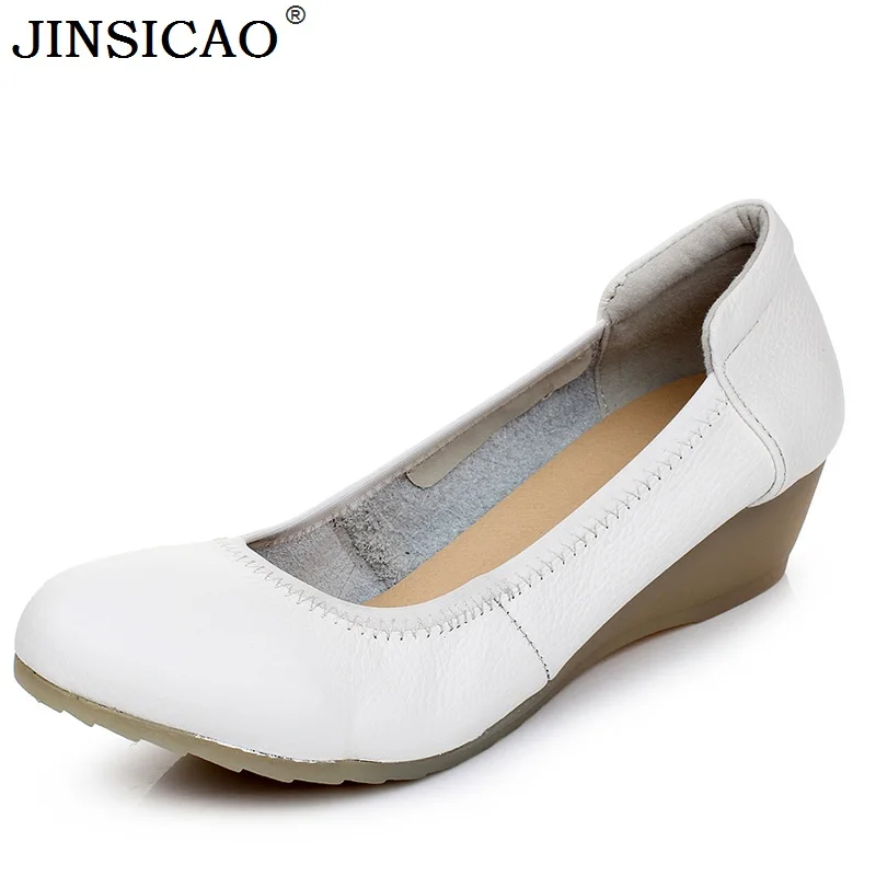 

New Fashion Wedges Shoes Genuine Leather Women Pumps White Work shoes Spring /Autumn Casual shoes Woman Nurse shoes