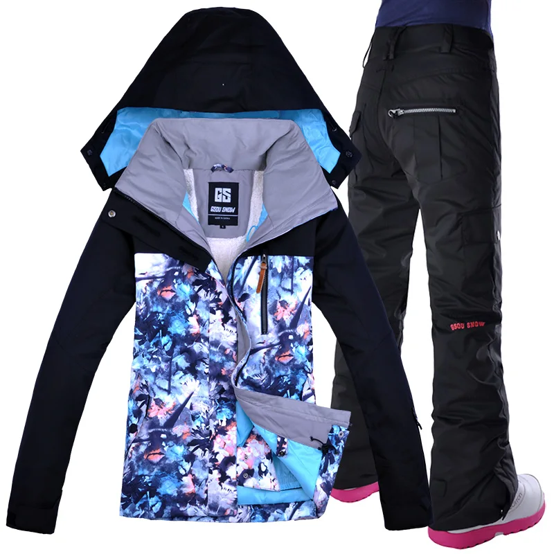 

Waterproof Women Ski Suit GSOU SNOW Winter Warm Windproof Clothes Snow Pants And Jacket Skiing Snowboarding Suits