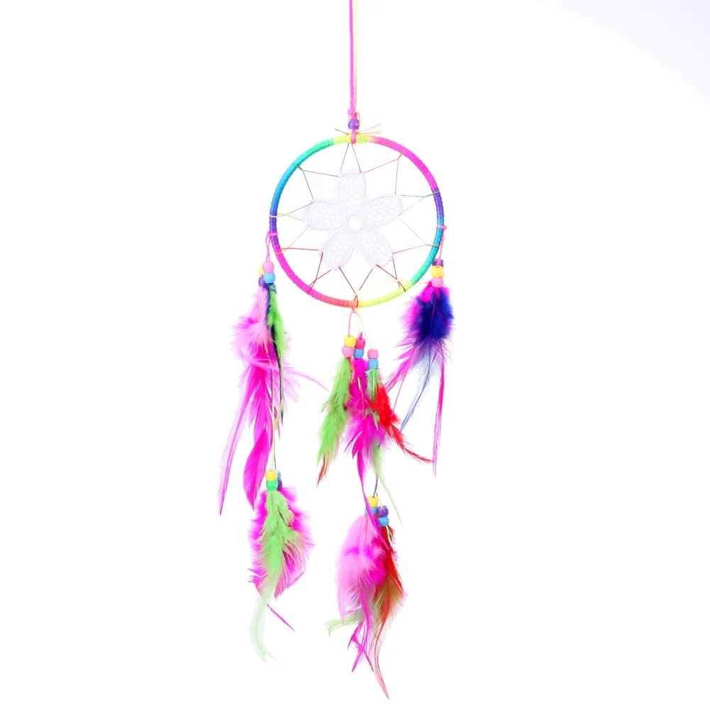 

Feathers Dream Catcher Colorful Floral Design Wind Chimes Home Wall Hang DreamCatcher Decoration Crafts E5M1