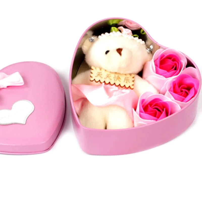 4 шт./компл. мыло с запахом розы с маленьким медведем мыло в форме розы лепесток с подарочной коробкой для дня рождения свадьбы День Святого