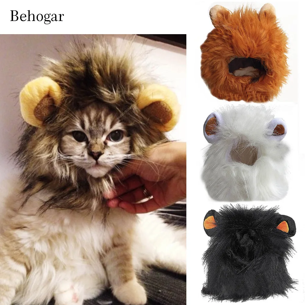 Behogar шляпа для собак/кошки Лев волос гривы Pet парик уши головы Кепки осень-зима Наряжаться Хэллоуин Детский костюм для вечеринок домашнее животное шапки - изображение