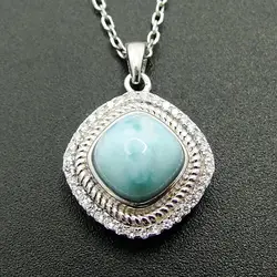 Новый Дизайн 925 серебро larimar подвески 8.5x8.5 мм Ларимар камень Ларимар натуральный Jewelry Подвеска для женщин без цепи