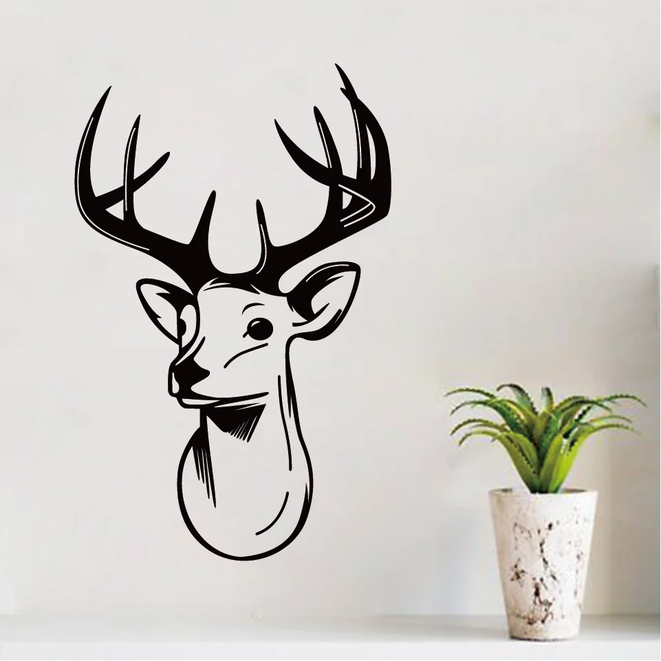 Deer Head Design Vinyl Wall Sticker Funny Cartoon Animal Stickers for Kids Rooms Bedroom Home Decoration WA0234 | Дом и сад