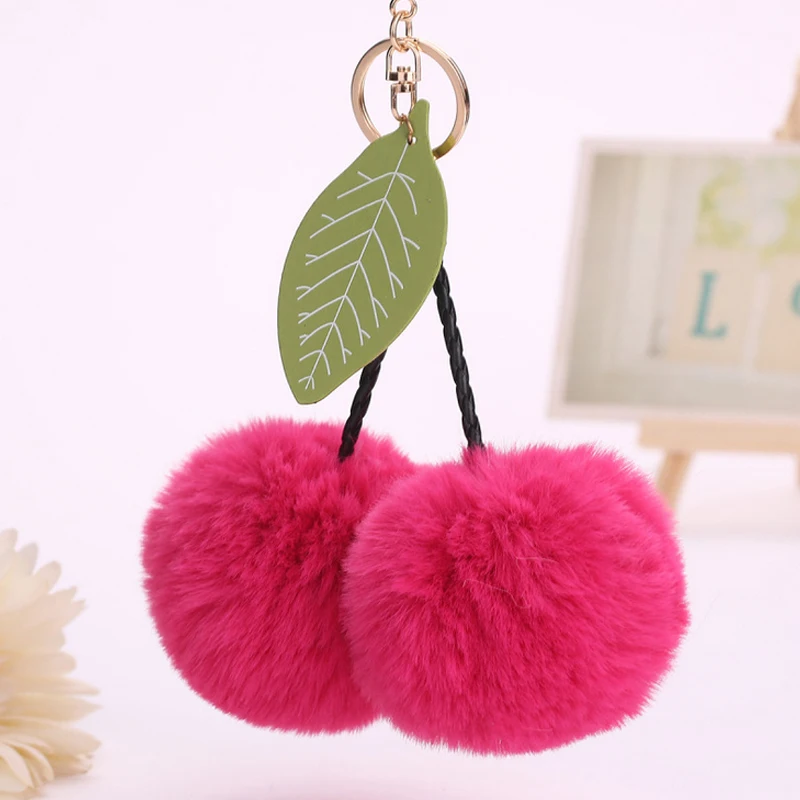 Original Cute Faux Rabbit Fur Ball Pompom Cherry Fluffy Pompon Key Chain Pom Toy Keyring Bag Charms Car Trinket | Украшения и