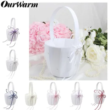 

OurWarm Satin Wedding Flower Girl Basket Storage Candy Gift Confetti Card Container Love Case for Wedding Ceremony Party