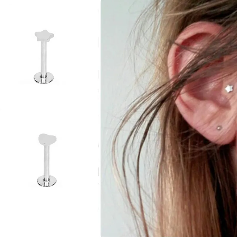 

16G Acero quirúrgico corazón estrella Barra para labios Labret aro cartílago de hélice Tragus perno Daith oreja piercing de perno para cuerpo joyería