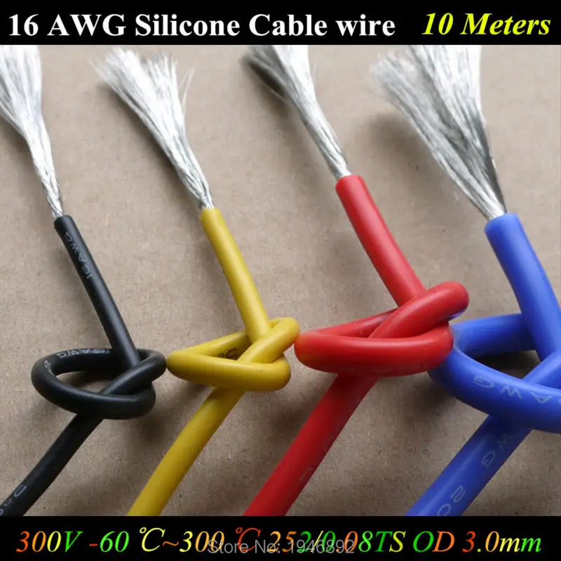 

10 Meters 16 AWG Flexible Silicone Wire RC Cable 16AWG 252/0.08TS OD 3.0mm Tinned Copper Wire 1.27mm Square Model airplane Wire
