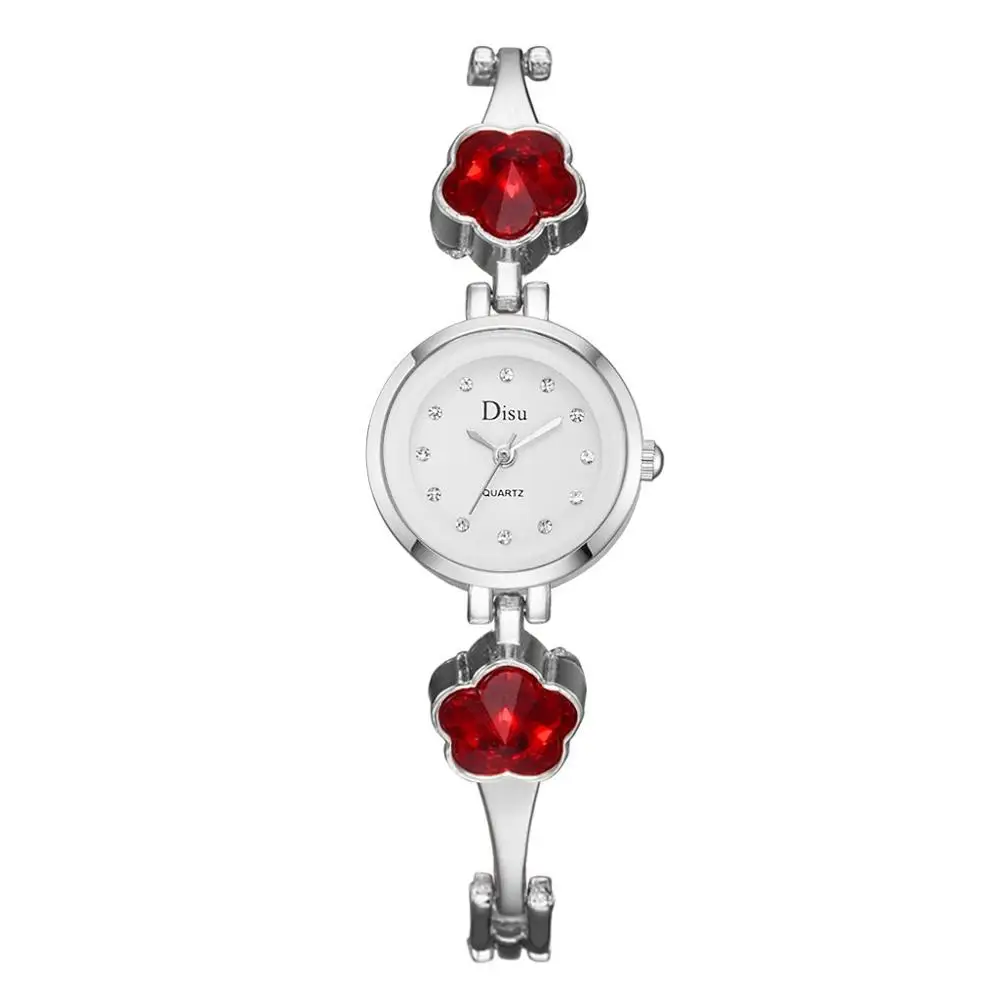 Silver Red Новые модные часы со стразами для женщин Роскошные цветы Кварцевые часы Женские наручные часы подарки женские часы Прямая - Цвет: Silver Red