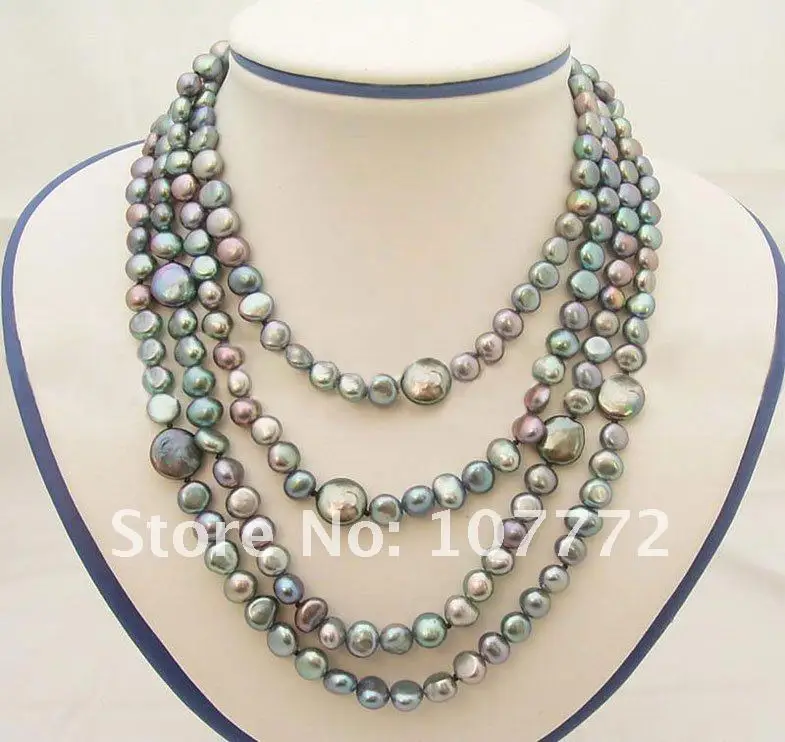 

64" Black Pearl 12 mm Coin Pearl Necklace
