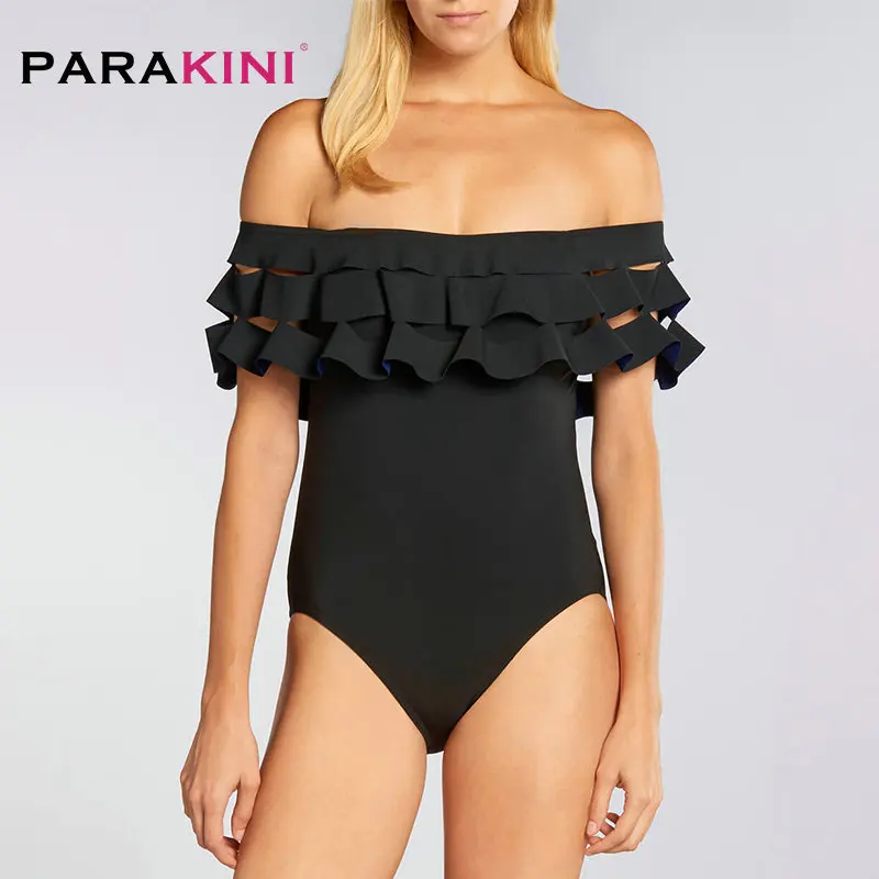 

PARAKIN Solid Color One Piece Swimsuit Women 2019 Ruffle Swimsuit Joint String Swimwear Women One Piece Swim Suit Bathing Wear